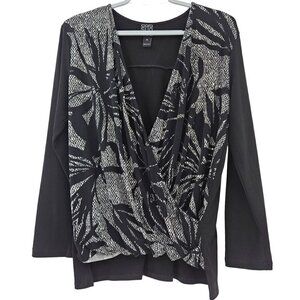 Clara Sun Woo Faux Wrap Blouse Top Black & White Women’s Size M Lightweight